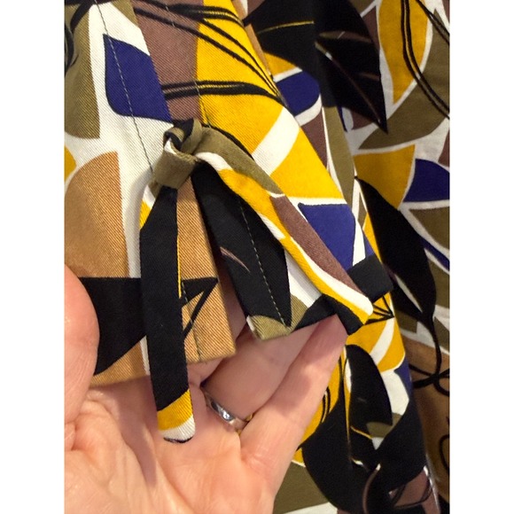 Boutique Essentials Yellow Black Abstract Leaf Print Button Up Jacket Size 10 - Picture 6 of 8